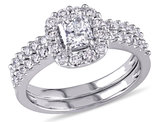 Diamond Halo Engagement Ring & Wedding Band Bridal Wedding Set 1.16 Carat (ctw Color H-I, Clarity I2-I3) in 14K White Gold
